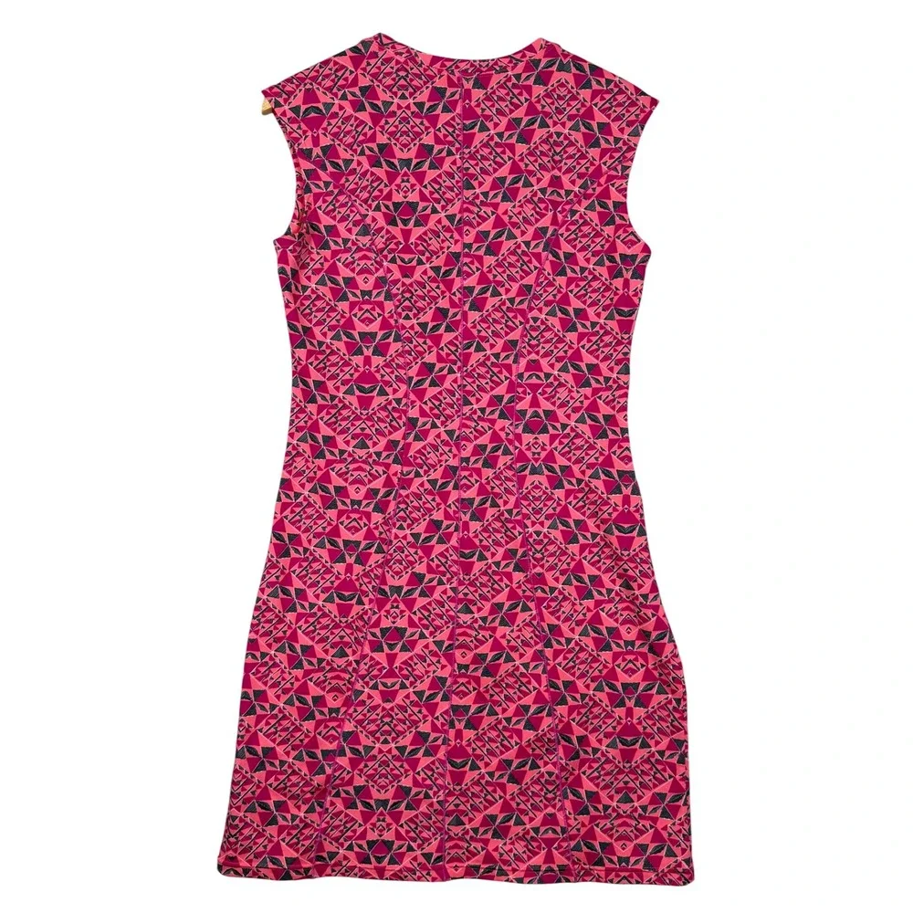 Title Nine Dream Dress Womens Medium Pink Geometric Print Zip Pocket‎ Cap Sleeve